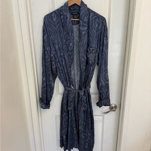 Intimo Navy Grey Paisley Satin Robe with Self-Tie Belt